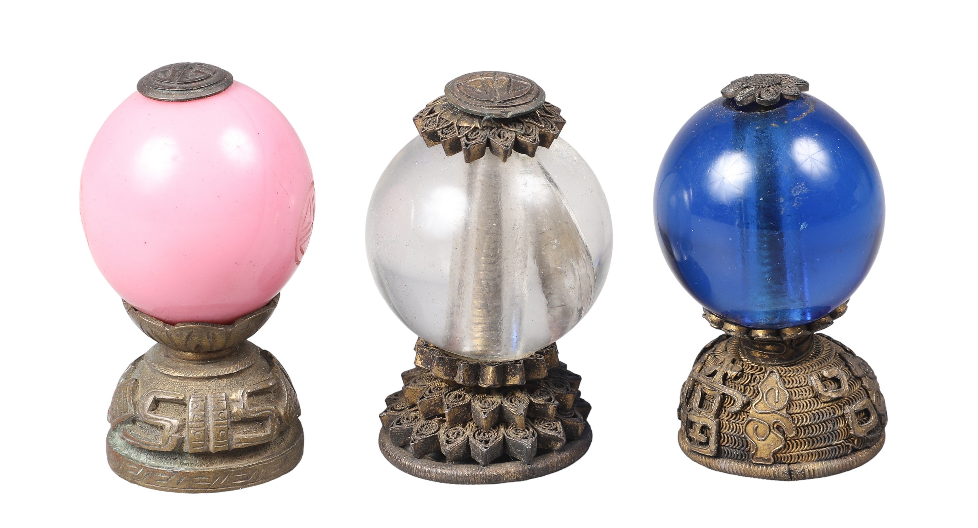 (3) Chinese Mandarin hat finials,