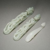 3 CHINESE PALE JADE DRAGON BEL