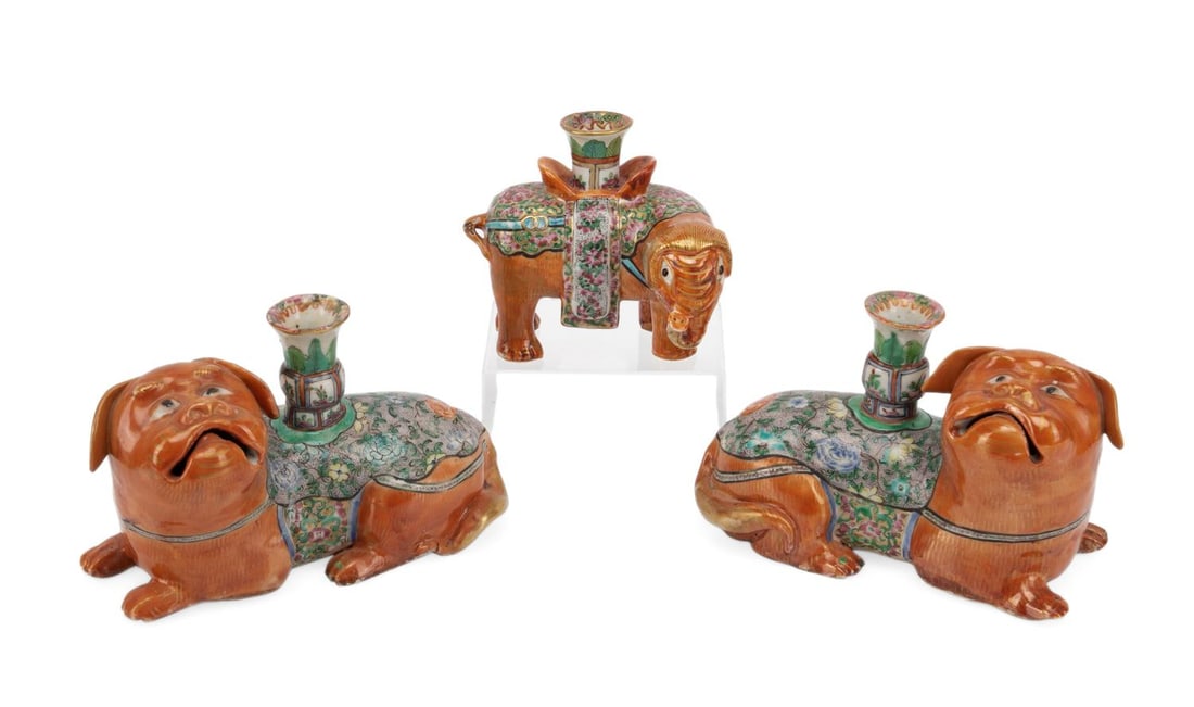 3 CHINESE PORCELAIN DOG &