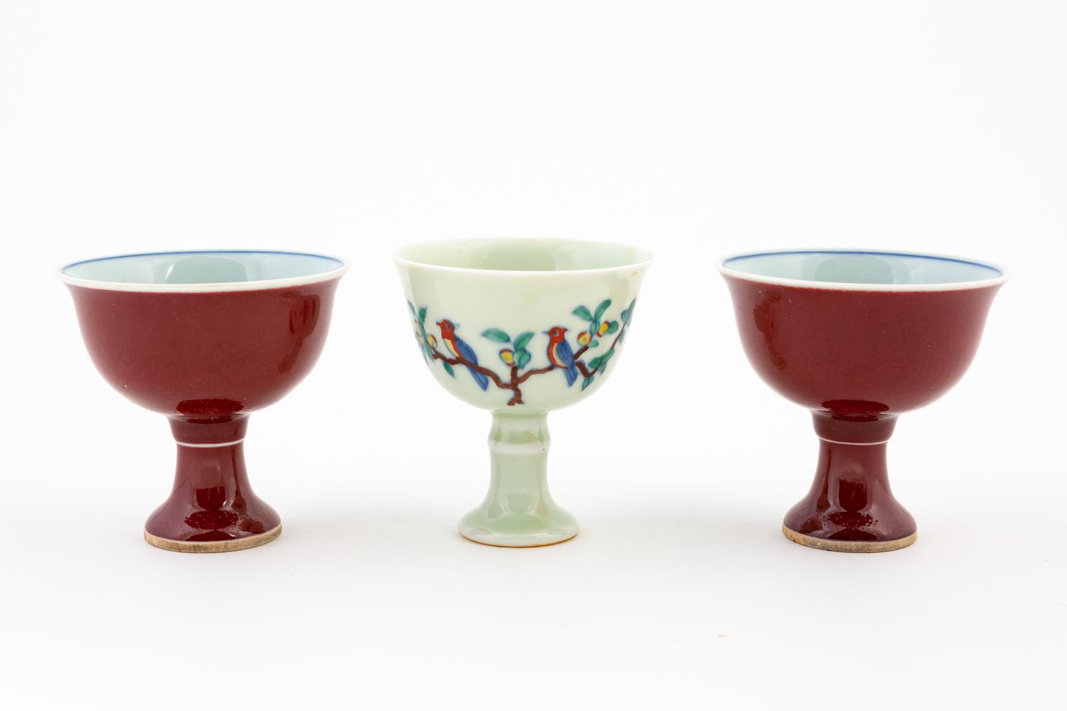 3 CHINESE PORCELAIN STEM WIN
