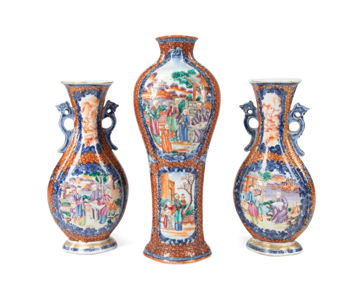 3 CHINESE ROSE MANDARIN PORCELAIN