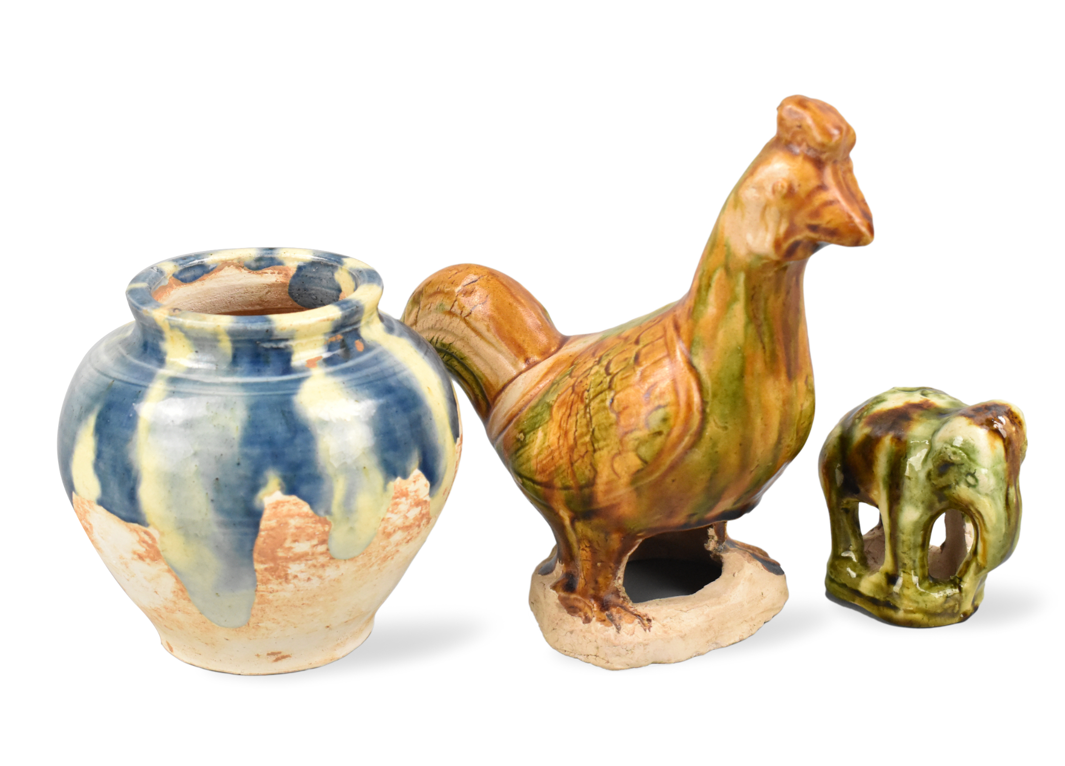 3 CHINESE SANCAI GLAZED FIGURE &
