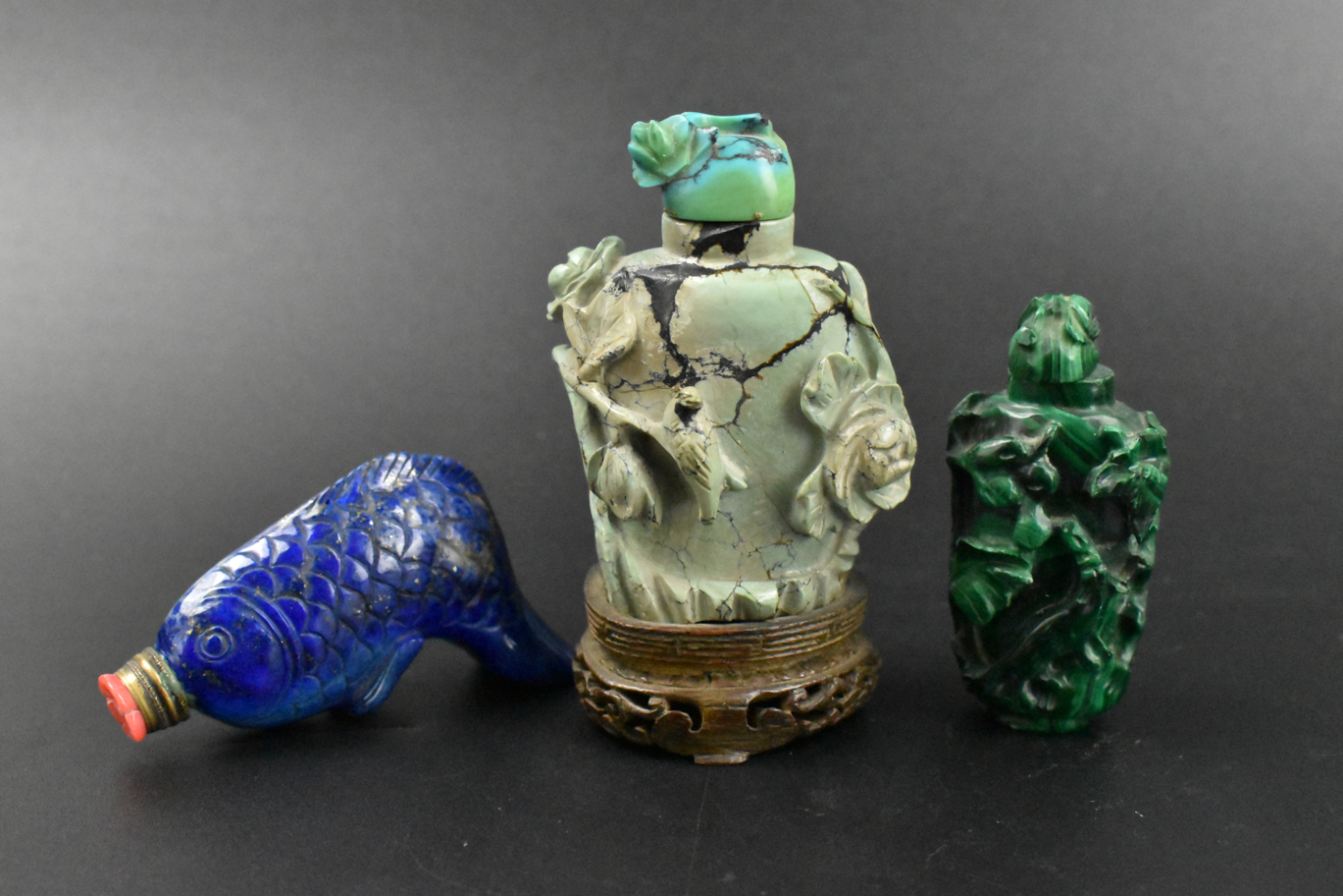 3 CHINESE SNUFF BOTTLE,TURQUOISE,