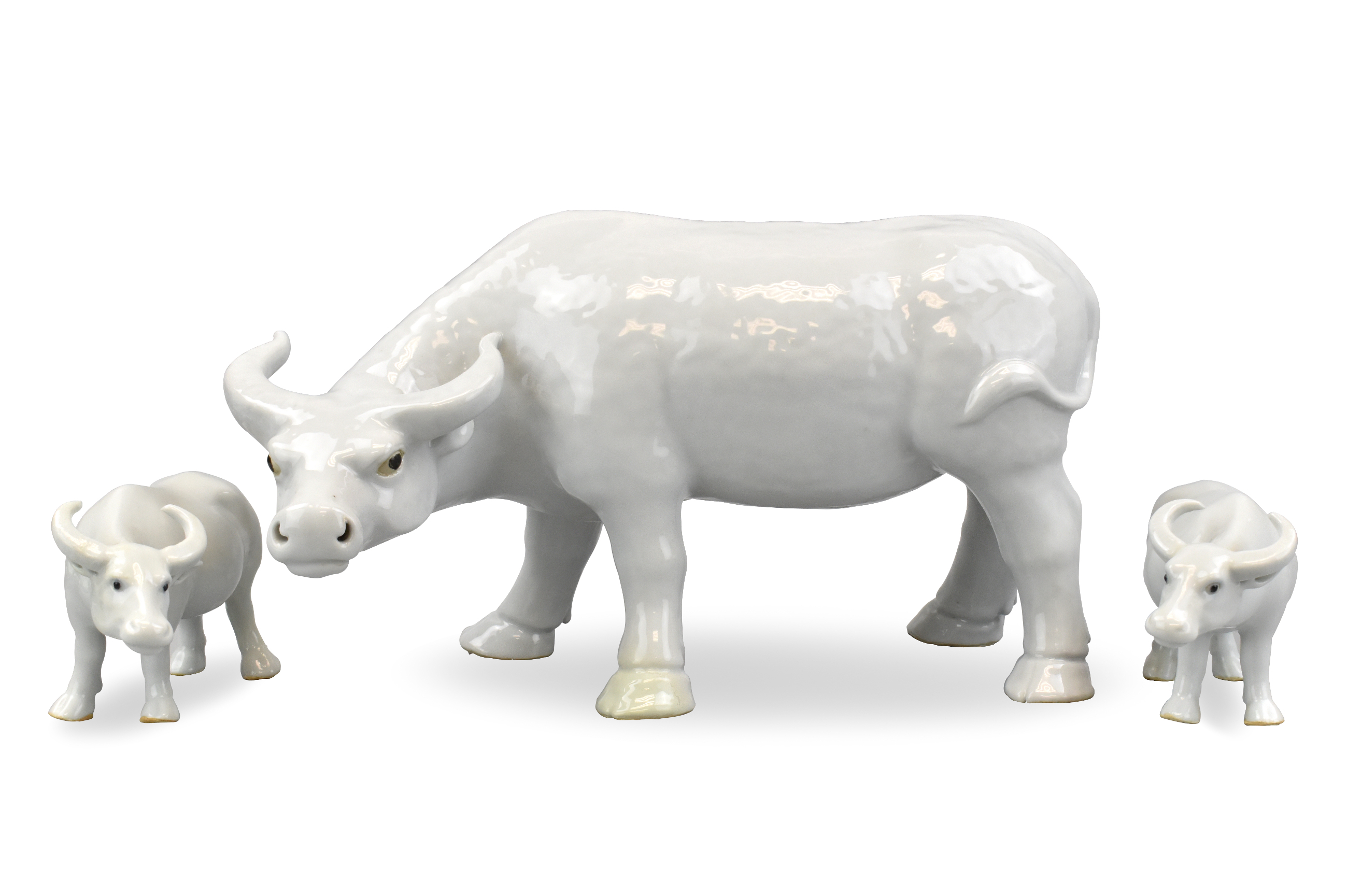 3 CHINESE WHITE GLAZED BUFFALO