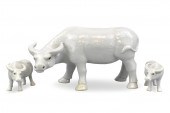 3 CHINESE WHITE GLAZED BUFFALO