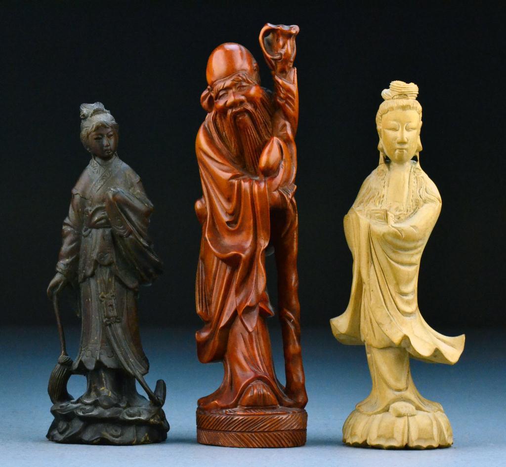 (3) Chinese Wood Figural