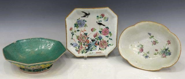 (3) CHINESE YELLOW GROUND PORCELAIN