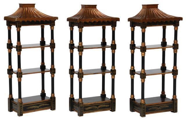 (3) CHINOISERIE BLACK & GILT
