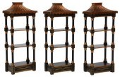 (3) CHINOISERIE BLACK & GILT W