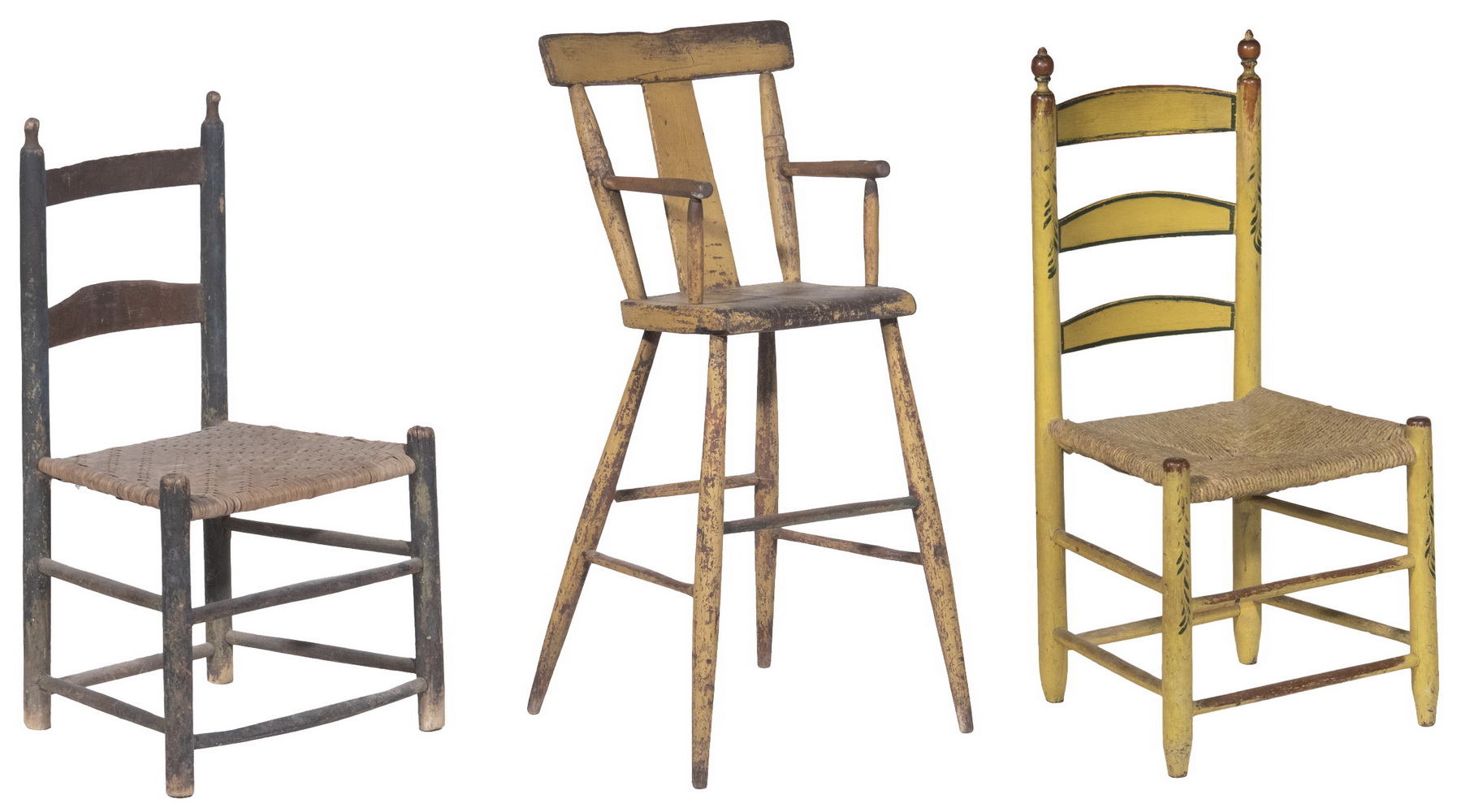 (3) COUNTRY PAINTED CHAIRS (1) 19th