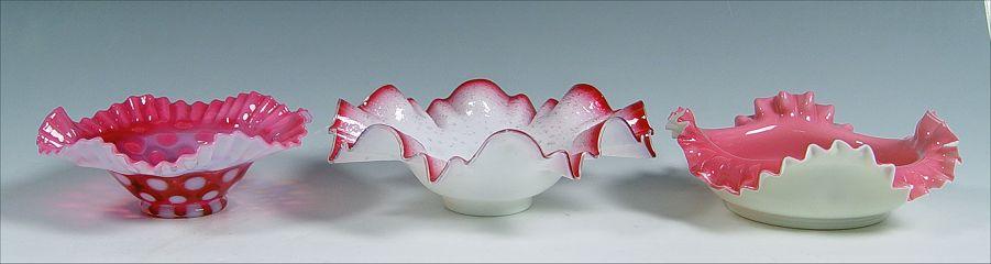 3 CRANBERRY GLASS BRIDE'S BASKET