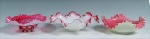 3 CRANBERRY GLASS BRIDE'S BASK