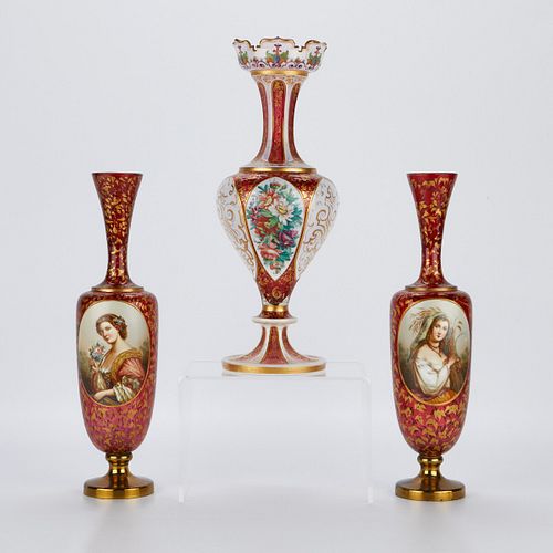 3 CRANBERRY RED BOHEMIAN GLASS