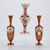3 CRANBERRY RED BOHEMIAN GLASS