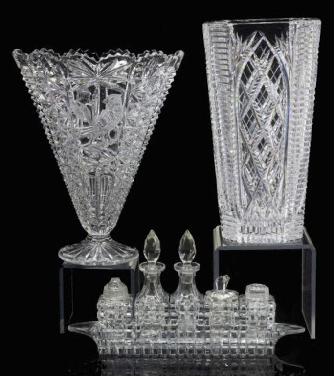 (3) CRYSTAL CRUET SET, HERITAGE &