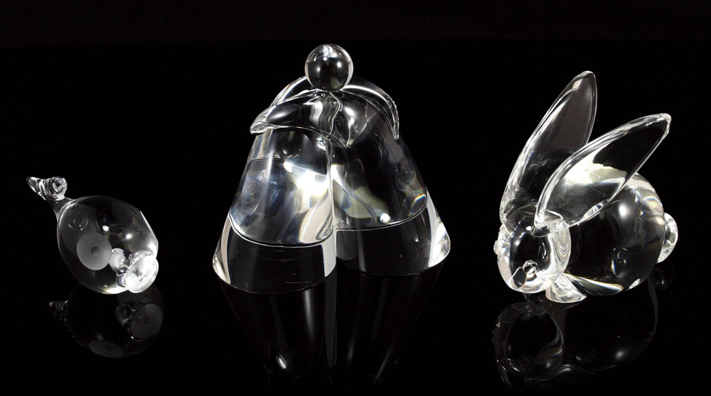 3 CRYSTAL FIGURINES: Signed STEUBEN
