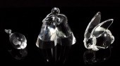 3 CRYSTAL FIGURINES: Signed ST