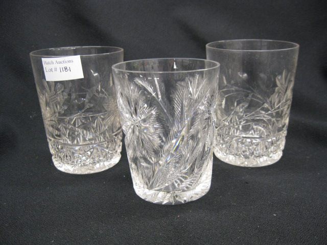 3 Cut Glass Tumblers one fern