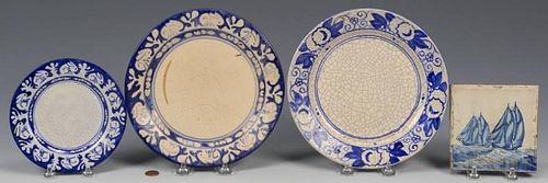 3 DEDHAM PLATES & 1 DELFT