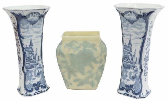 (3) DELFT BEAKER VASES & PHOENIX
