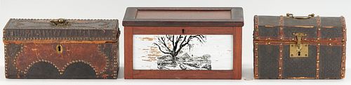 3 DOCUMENT BOXES, REVERSE PAINTED