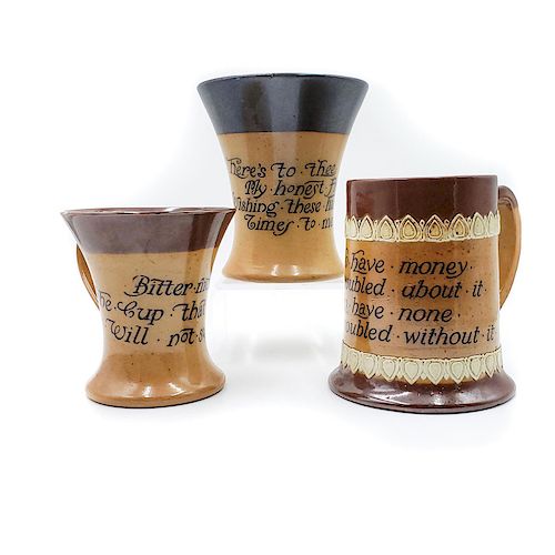 3 DOULTON STONEWARE MUGS WITH