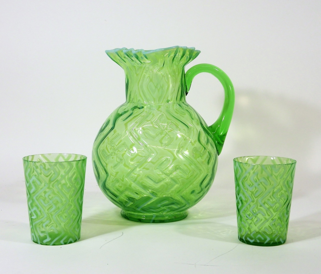 3 DUGAN OPALESCENT GLASS SWASTIKA