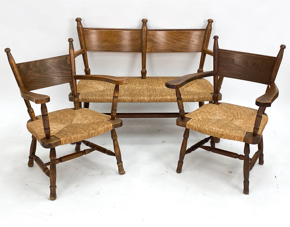 (3) DUTCH OAK & RUSH SEATING