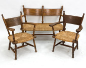 (3) DUTCH OAK & RUSH SEATING S