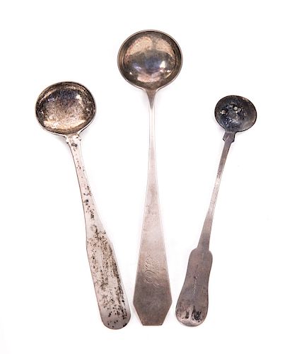 3 EARLY COIN SILVER LADLES SAGE
