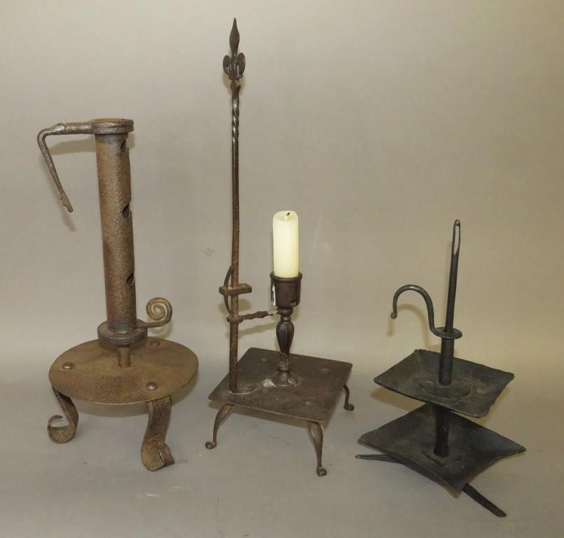 3 EARLY WROUGHT IRON LIGHTING
