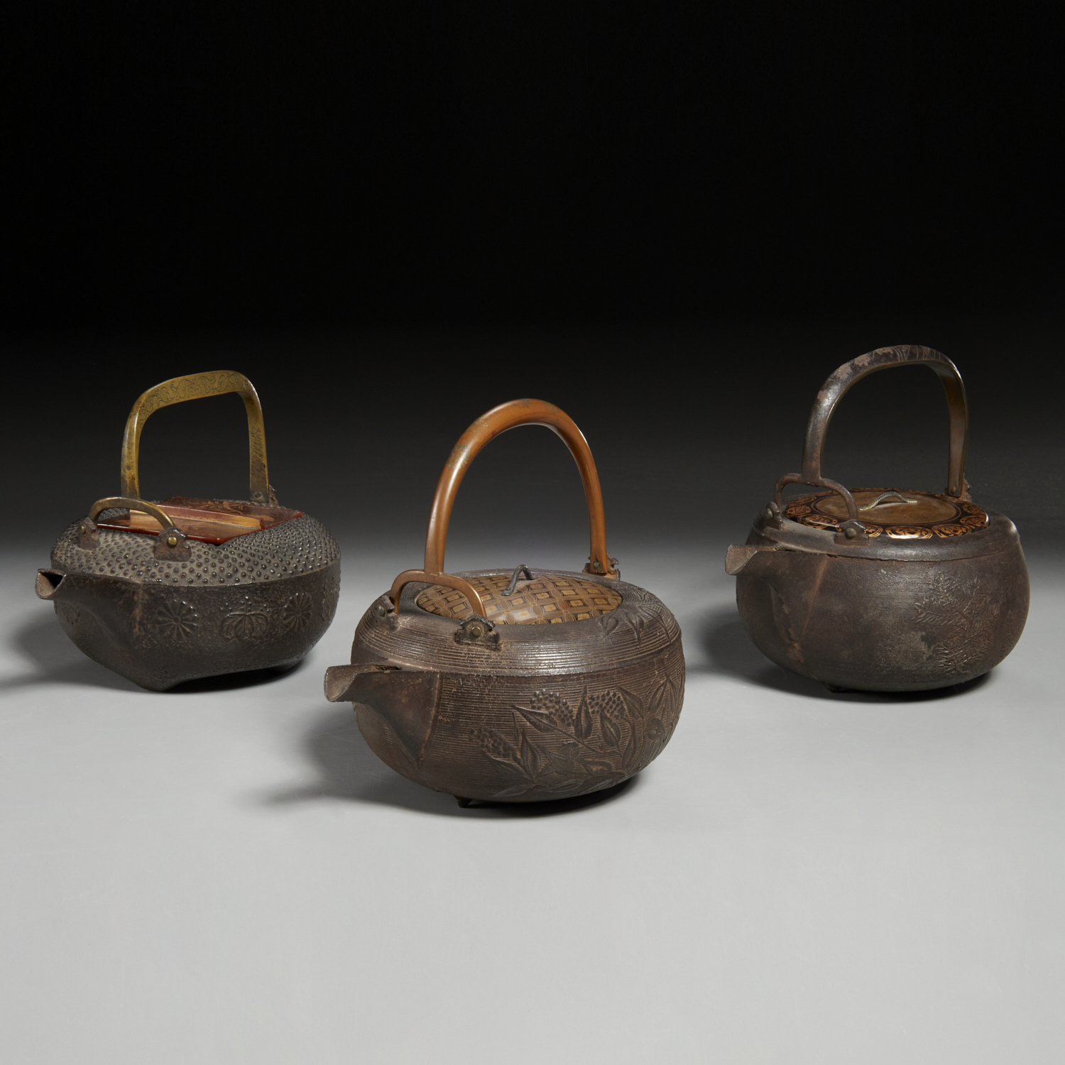 (3) EDO PERIOD CAST IRON SAKE EWERS