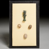 (3) EGYPTIAN SCARABS AND BRONZ