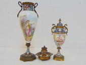 3 ENAMELED, PORCELAIN VASES, I
