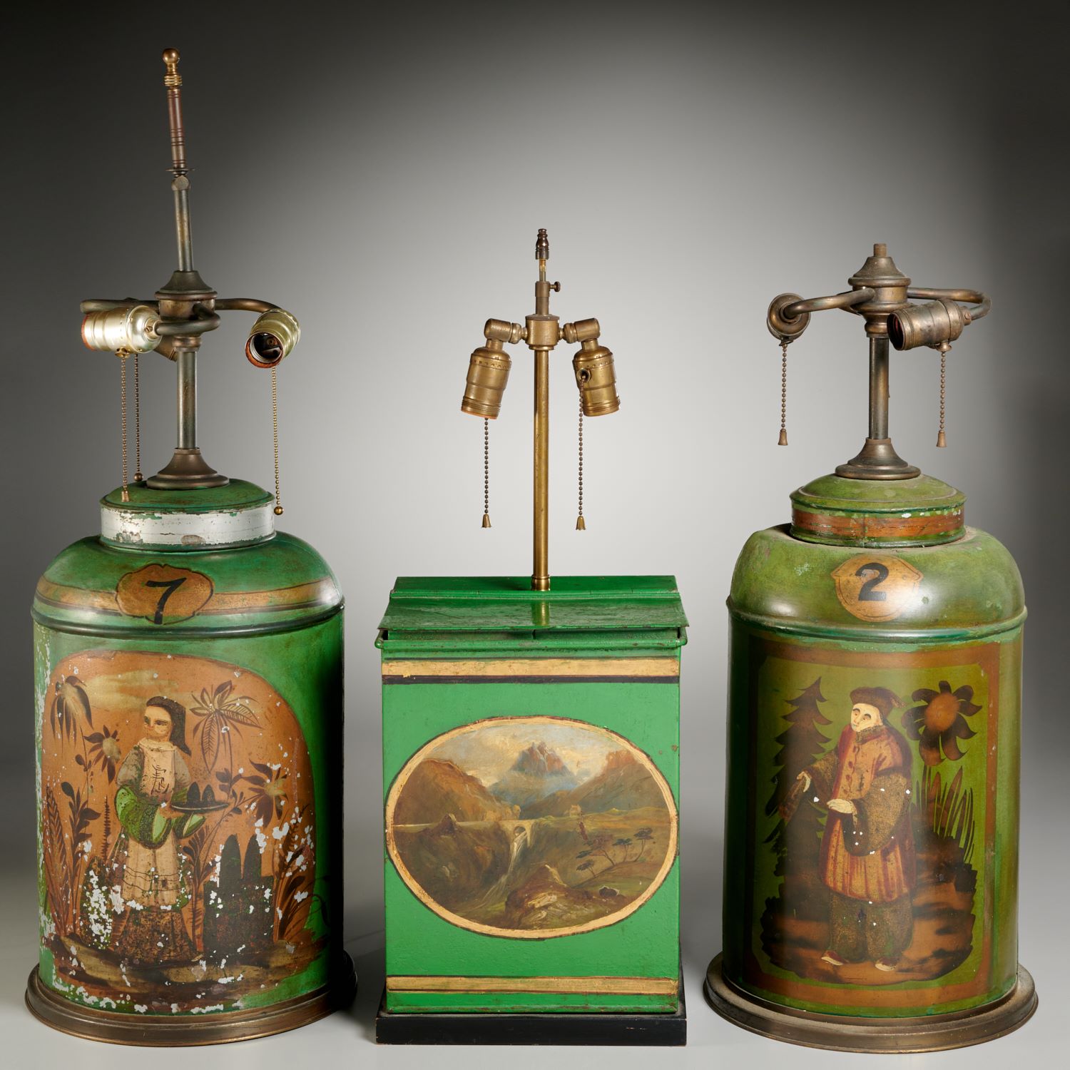 (3) ENGLISH GREEN PAINTED TOLE