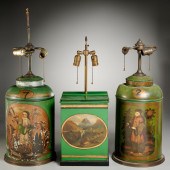 (3) ENGLISH GREEN PAINTED TOLE