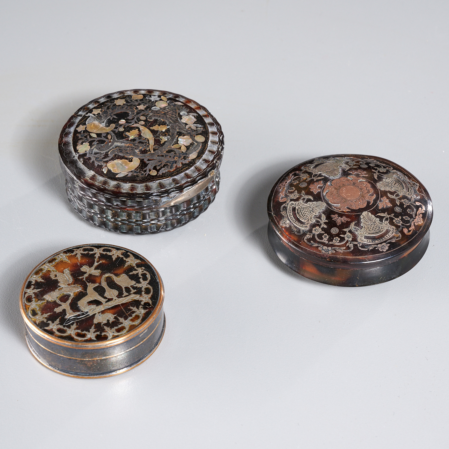 (3) ENGLISH METAL INLAID SNUFF OR