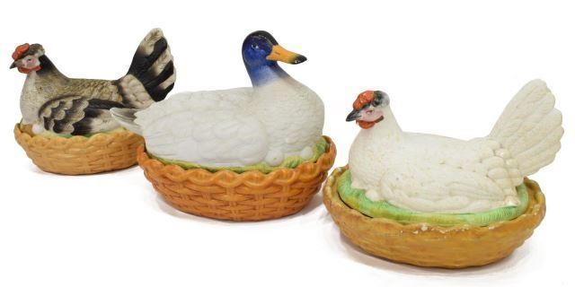 (3) ENGLISH STAFFORDSHIRE HENS &