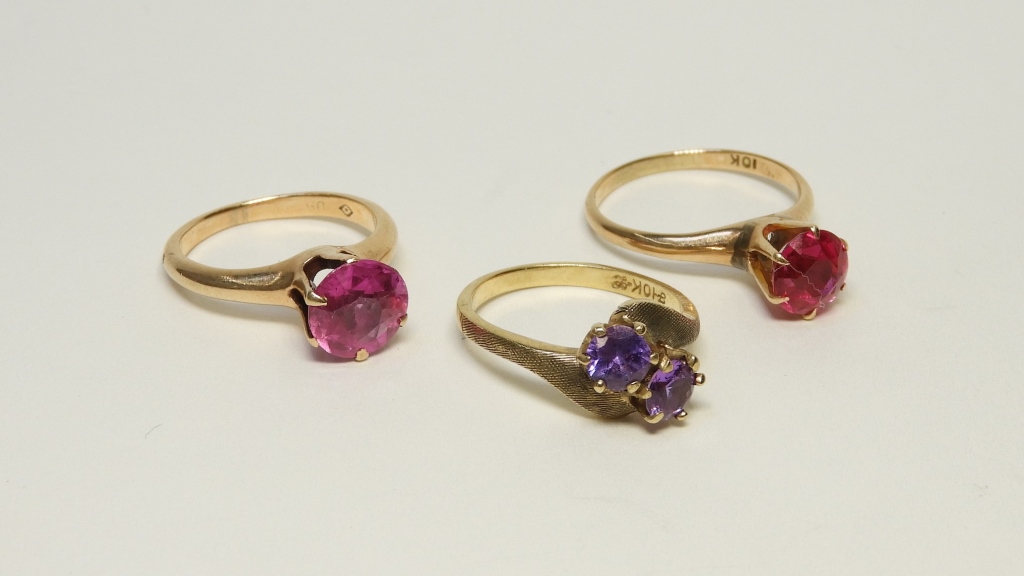 3 ESTATE 10K GOLD AMETHYST RUBY