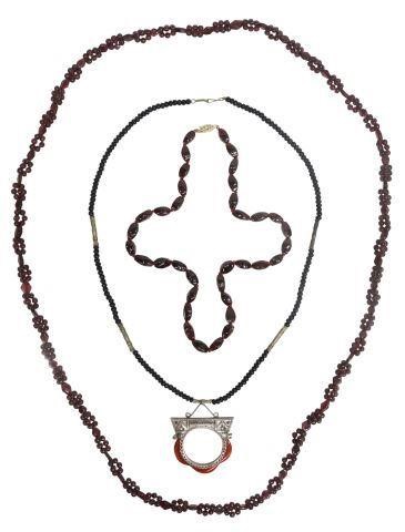 (3) ESTATE GARNET BEADED & TUAREG