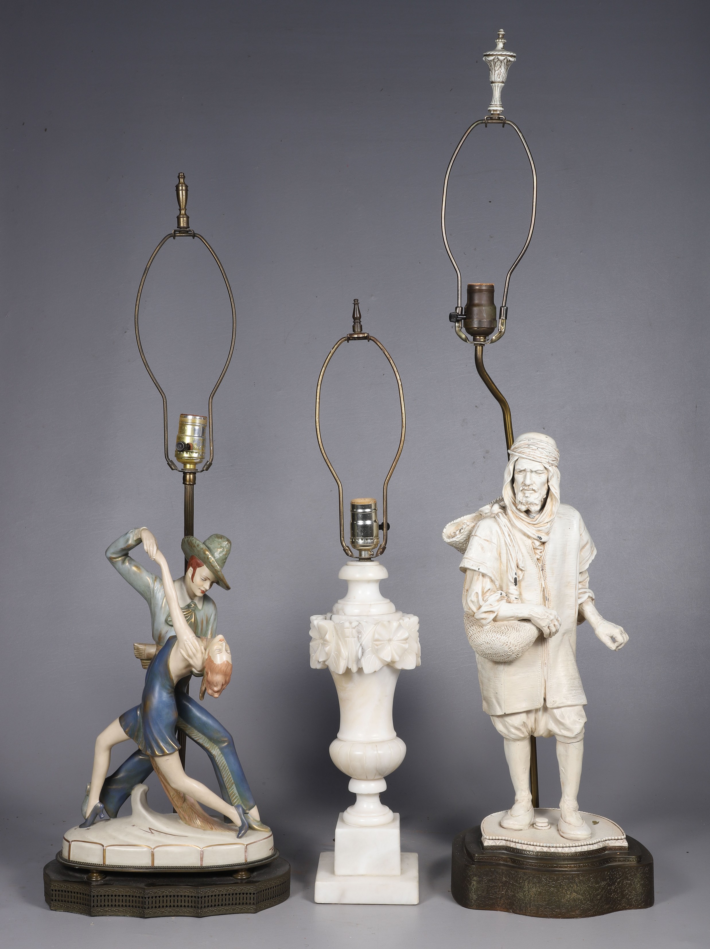 (3) Figural and marble lamps,