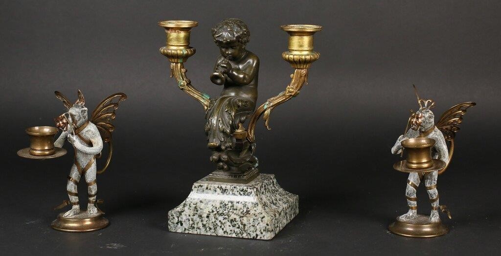 3 FIGURAL BRONZE CANDLESTICKS2