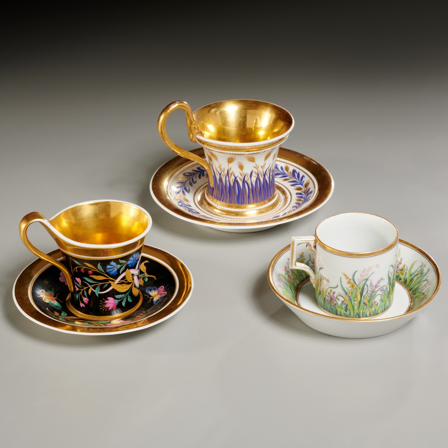 (3) FINE KPM GILT PORCELAIN CUPS