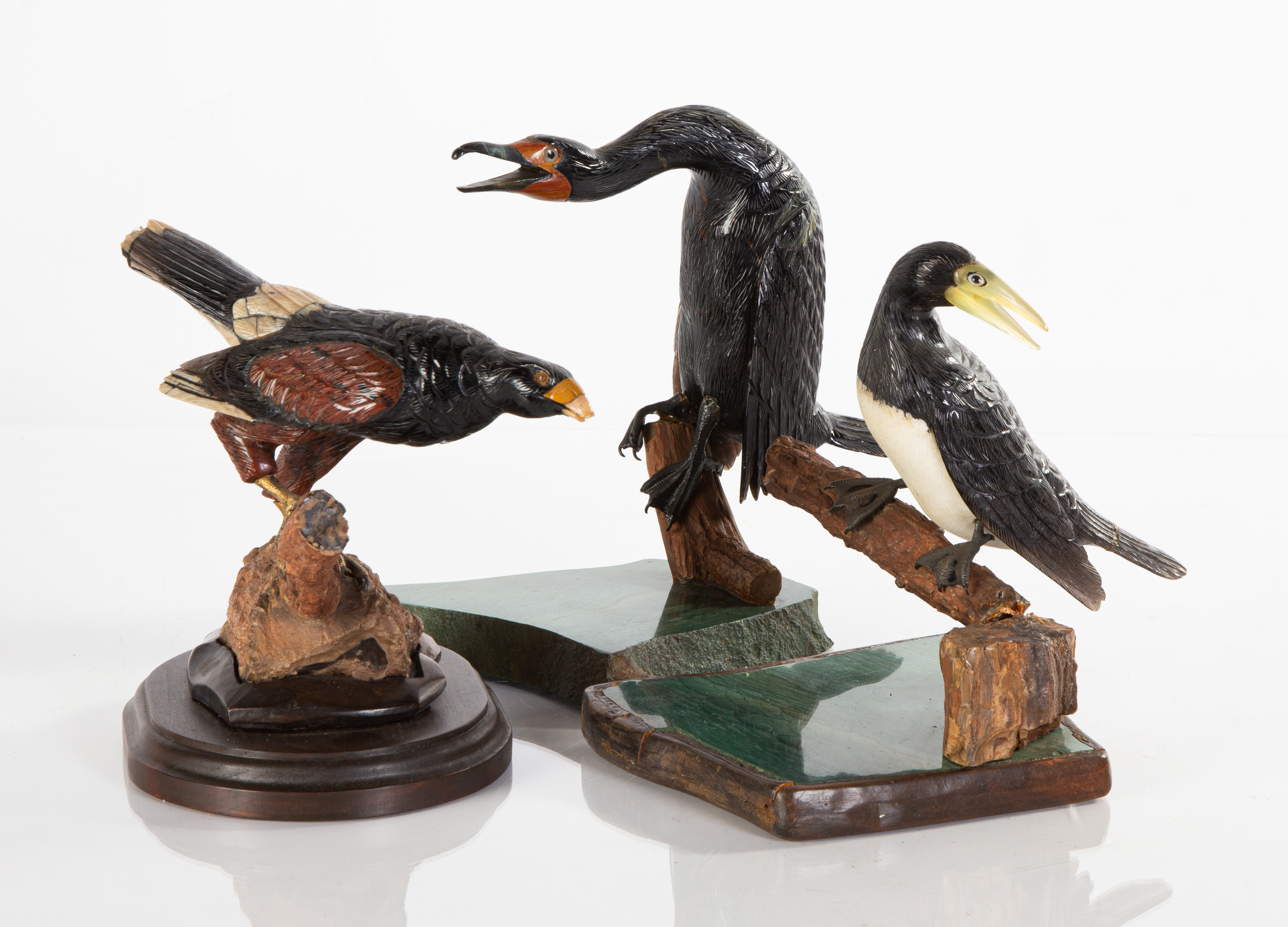 (3) FINELY CARVED HARDSTONE BIRDS