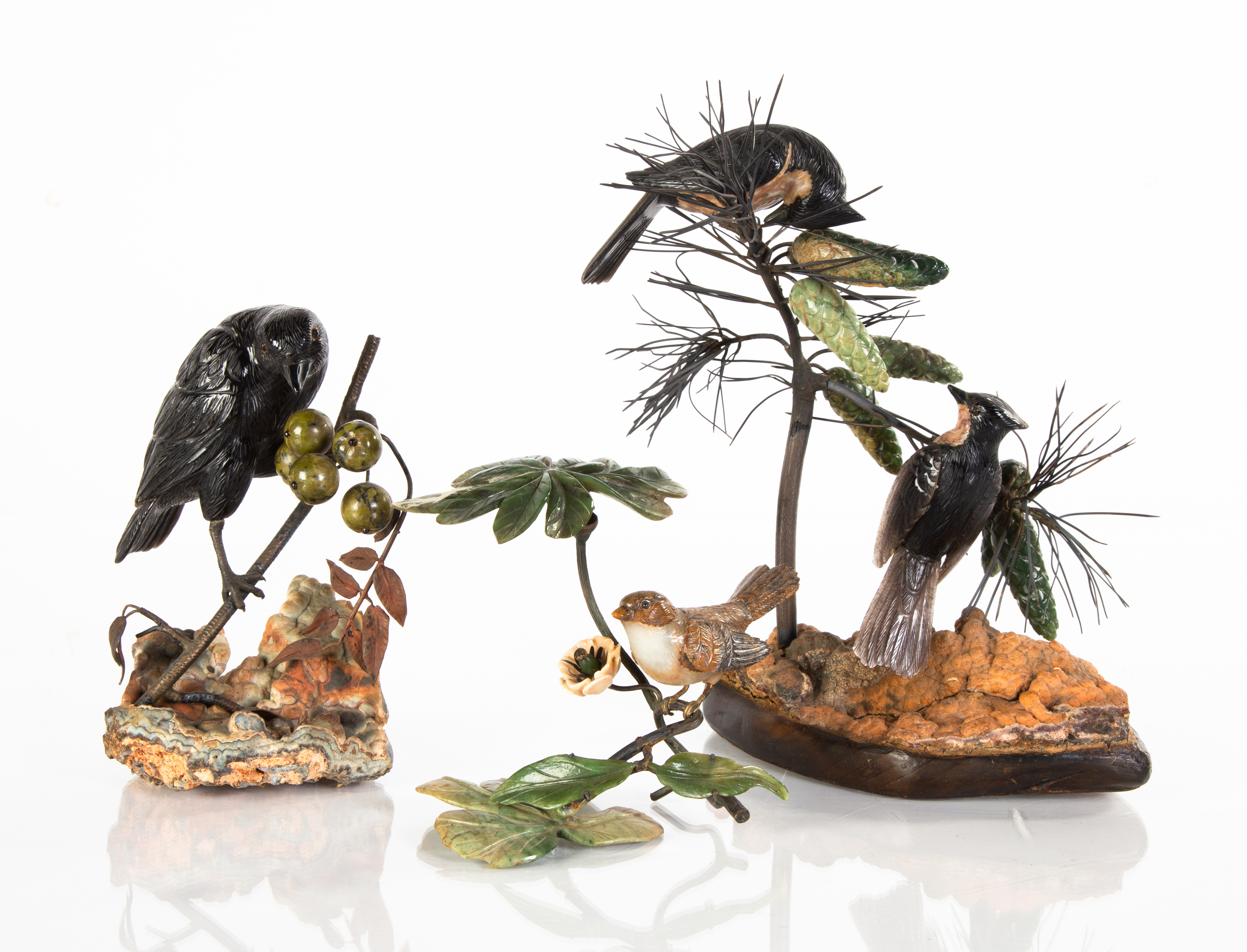 (3) FINELY CARVED HARDSTONE BIRDS
