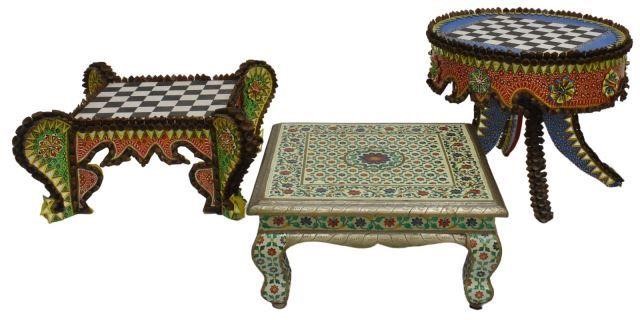 (3) FOLK ART CHECKS TABLES,