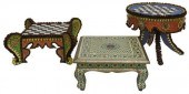 (3) FOLK ART CHECKS TABLES, ME