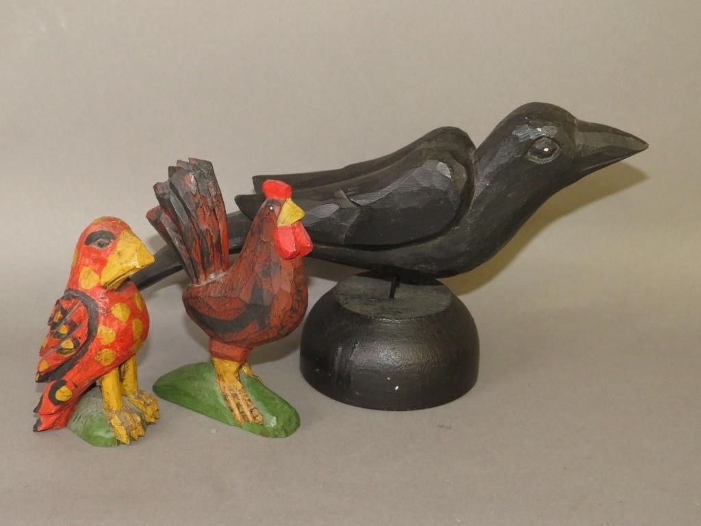 3 FOLK ART CHIP CARVED & PAINTED
