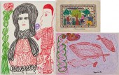 3 FOLK ART DRAWINGS, INCL. MAM