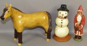 3 FOLK ART FIGURAL REDWARE PIE